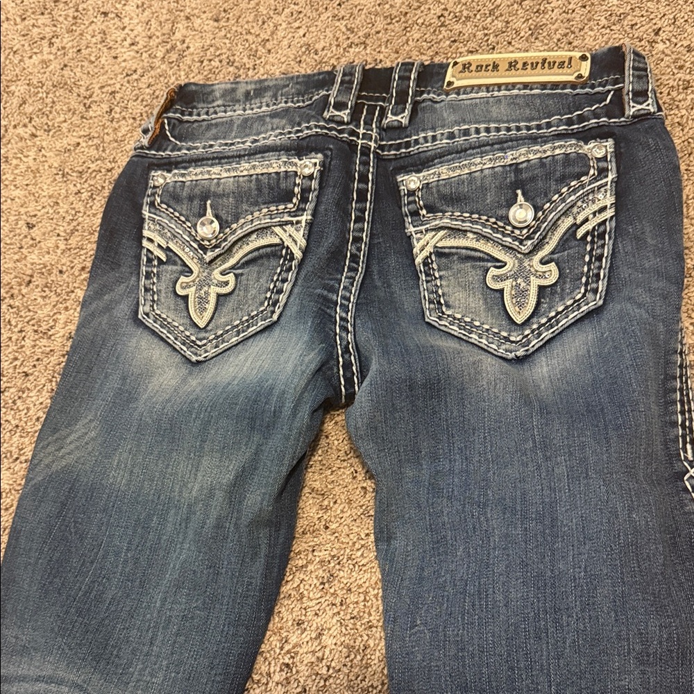Rock Revival Dark Blue Jeans with White Stitching